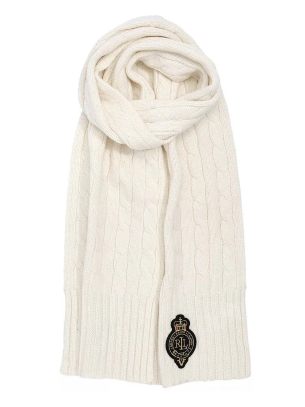 NWOT Lauren Ralph Lauren White Cable Knit Crest Scarf
